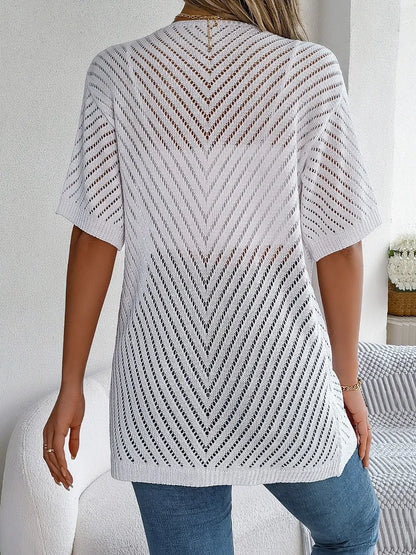 Openwork Open Front Half Sleeve Cardigan Easy Apparels