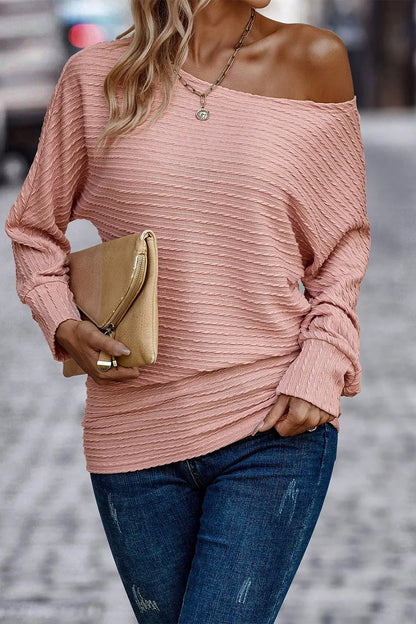 Trendsi Texture Round Neck Long Sleeve Top Dusty Pink