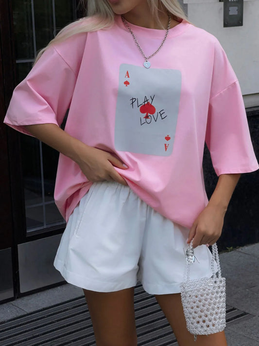Trendsi Graphic Round Neck Half Sleeve T-Shirt Pink