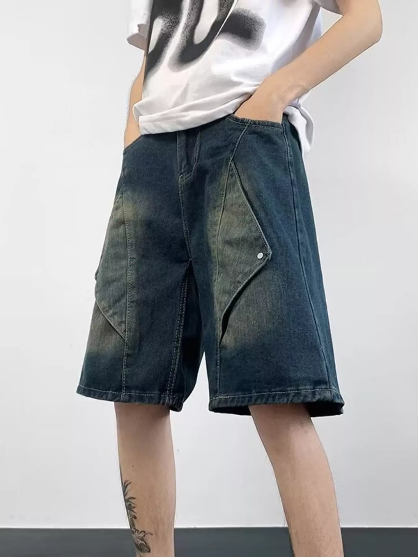 Men's Plus Size Wash Denim Shorts with Pockets Easy Apparels