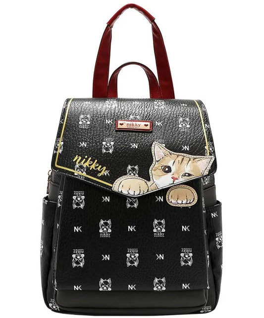 Nicole Lee USA Cat Eco-Leather Convertible Backpack Bag Black One Size Easy Apparels