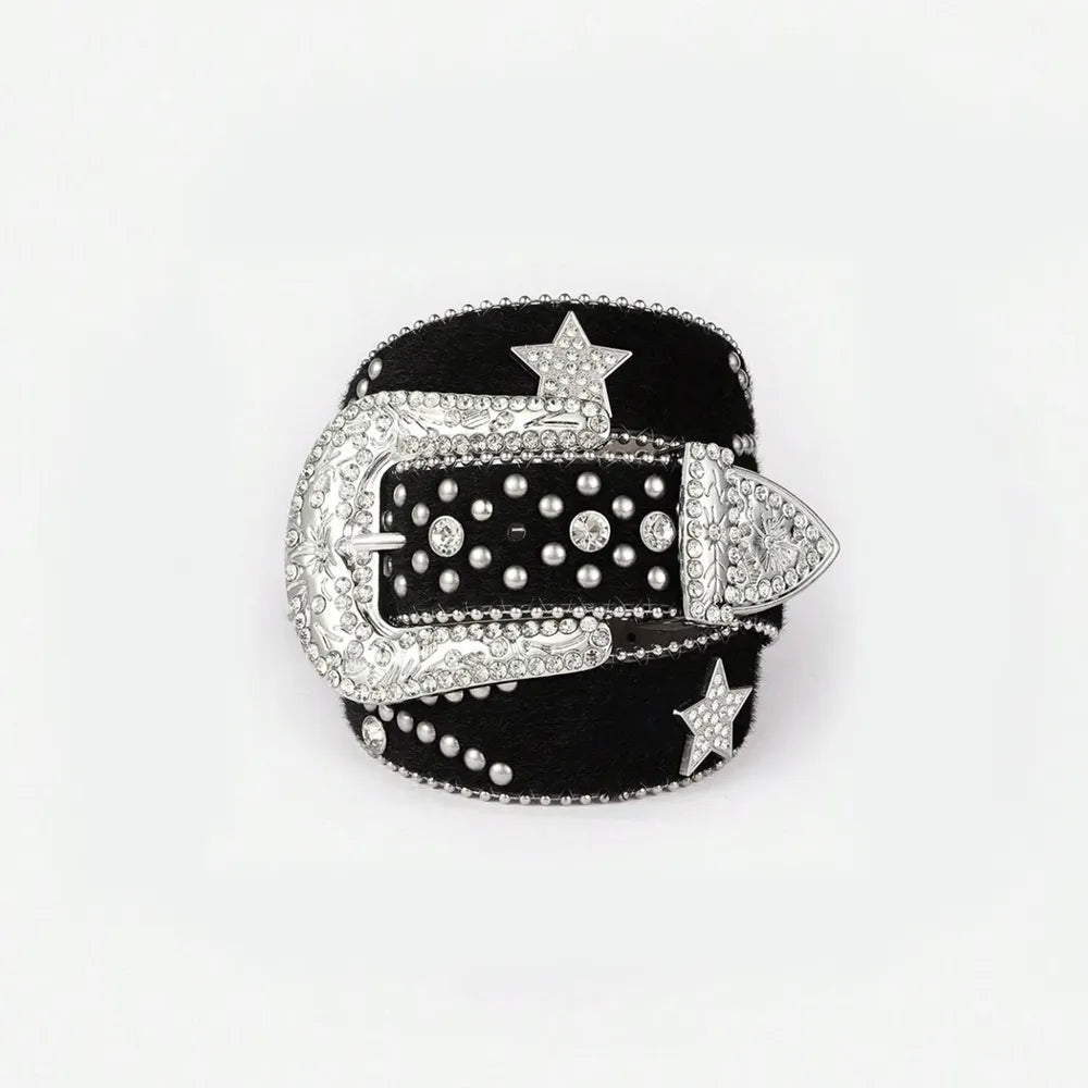 PU Leather Inlaid Rhinestone Belt Easy Apparels