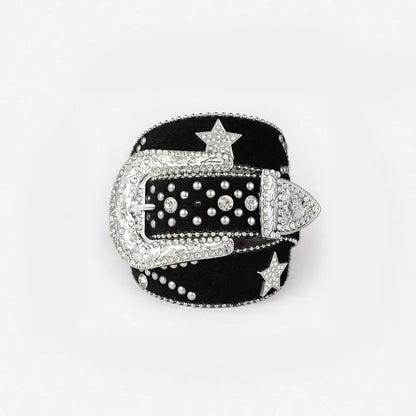 PU Leather Inlaid Rhinestone Belt Easy Apparels