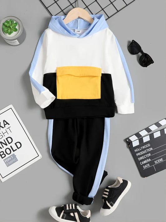Children's Color Block Hoodie and Pants Set Black Easy Apparels