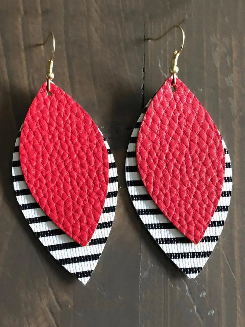 PU Leather Leaf Dangle Earrings Red One Size Easy Apparels