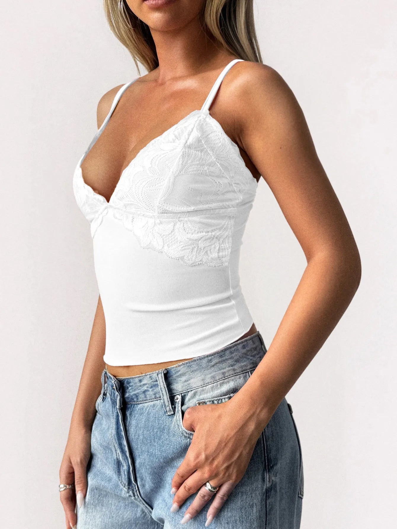 Trendsi Lace Trim V-Neck Cami Top