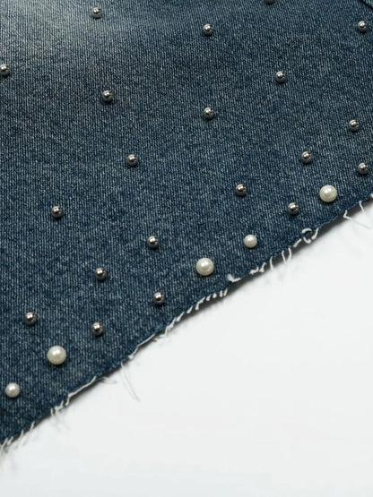 Men's Pearl Embellished Wide Leg Denim Shorts Easy Apparels