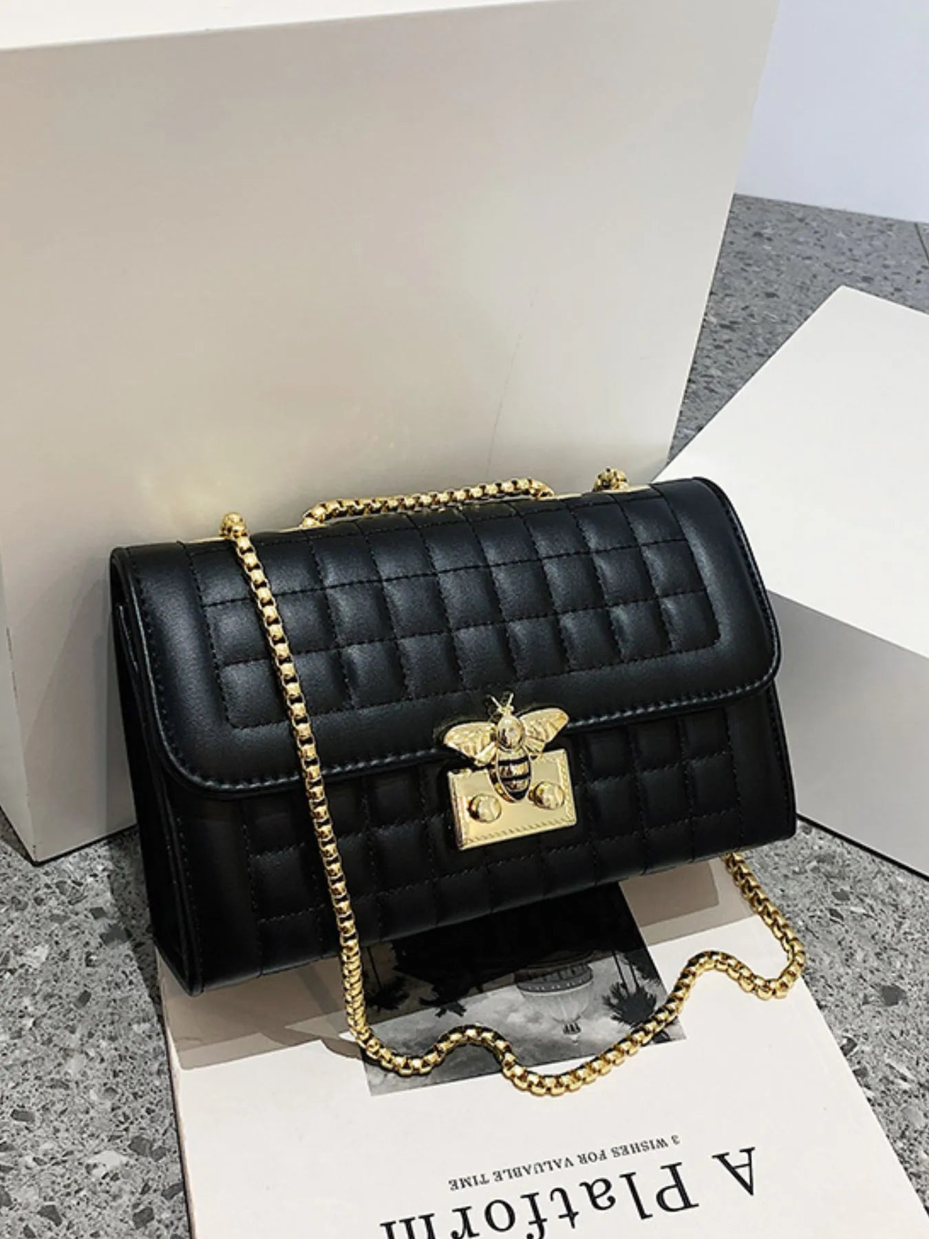Quilted Chain Shoulder Bag Black One Size Easy Apparels