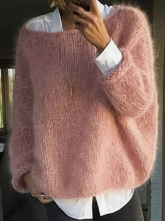 Trendsi Oversized Round Neck Long Sleeve Sweater Dusty Pink