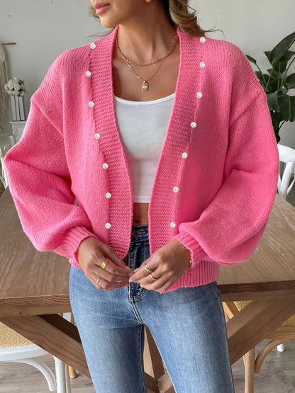 Pearl Open Front Long Sleeve Cardigan Easy Apparels
