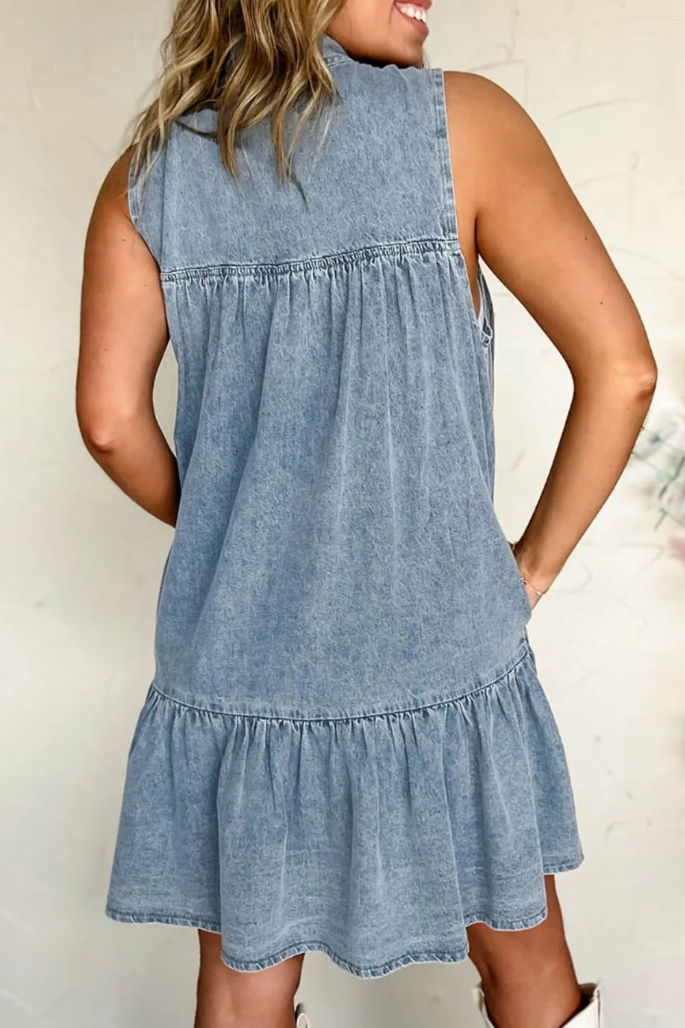 Tie Neck Sleeveless Denim Dress Easy Apparels