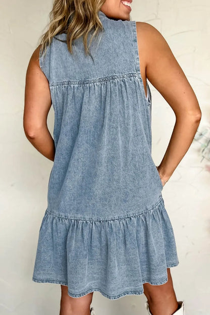 Tie Neck Sleeveless Denim Dress Easy Apparels