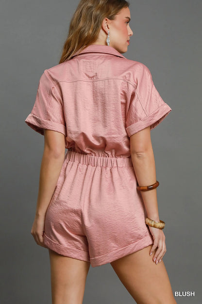 Umgee Button Down Charmeuse Romper Easy Apparels