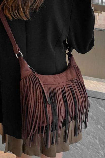 Suede Fringe Adjustable Strap Shoulder Bag Easy Apparels