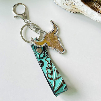 Rhinestone Bull Keychain Style C One Size Easy Apparels