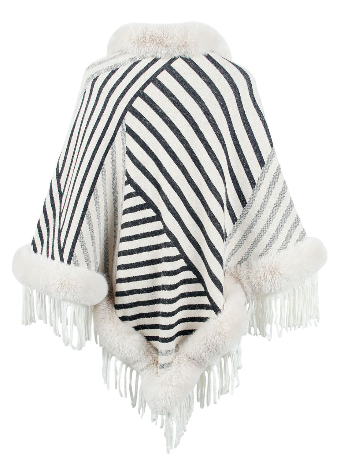 Striped Fringe Hem Poncho Easy Apparels