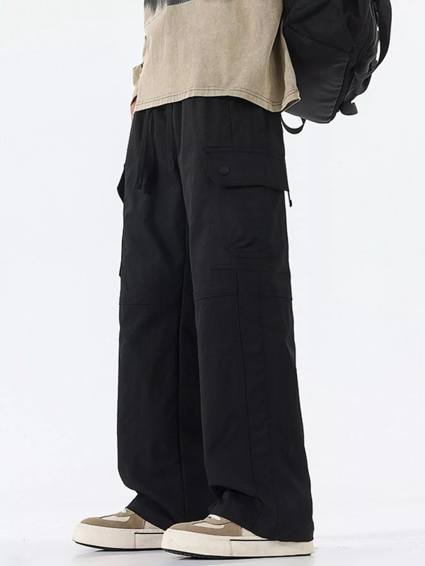 Men's Full Size Drawstring Cargo Wide Leg Pants Plus Size Easy Apparels