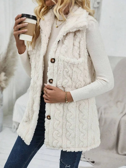 Fuzzy Button Up Vest Coat Easy Apparels