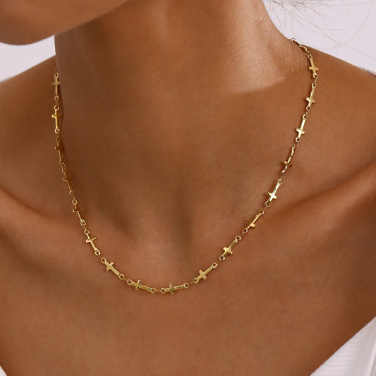 18K Gold-Plated Cross Necklace Gold One Size Easy Apparels