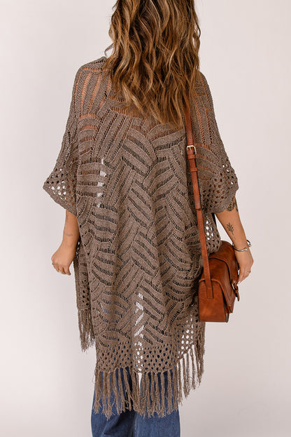 Fringe Hem Slit Open Front Cardigan Easy Apparels