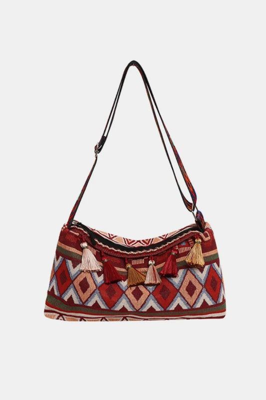 Tassel Adjustable Strap Shoulder Bag Deep Red One Size Easy Apparels