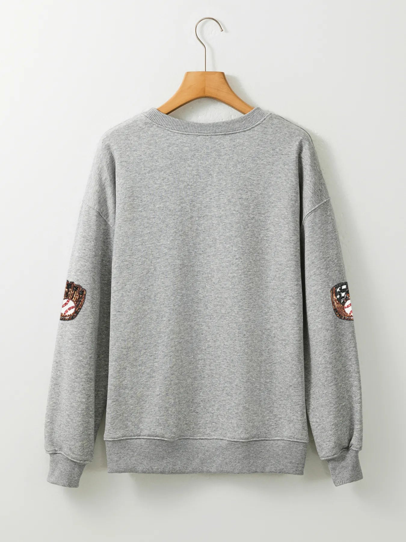Trendsi Sequin Baseball Patched Casual Sweatshirt