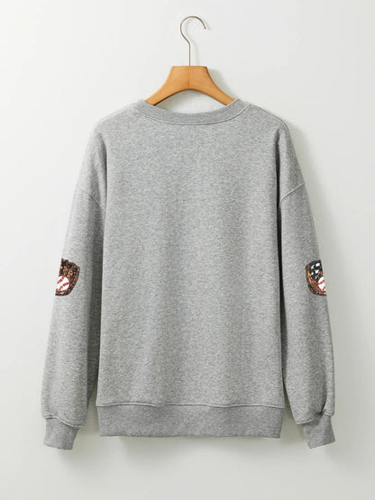 Trendsi Sequin Baseball Patched Casual Sweatshirt