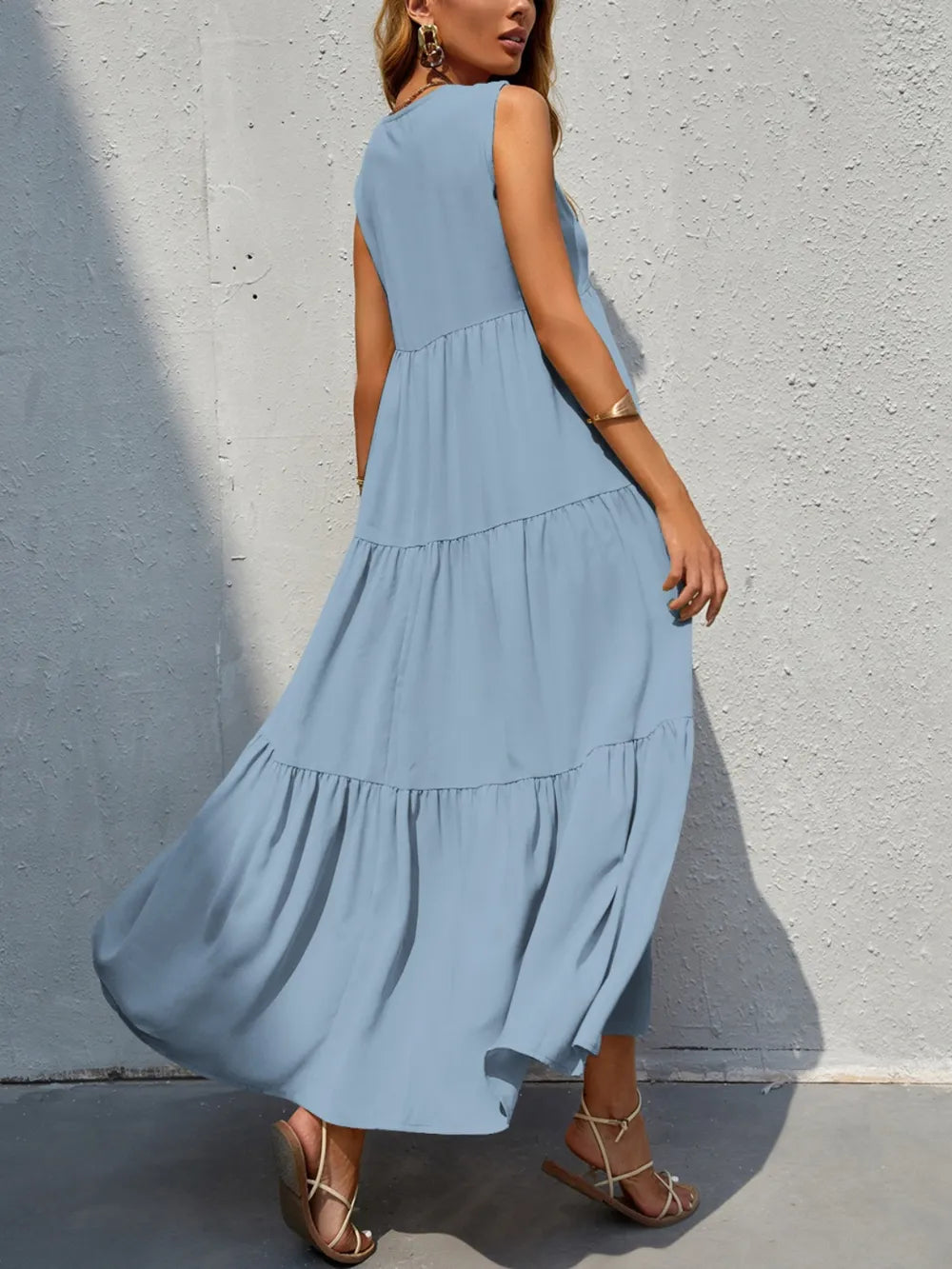 FAM-FAM Tiered V-Neck Sleeveless Dress Easy Apparels