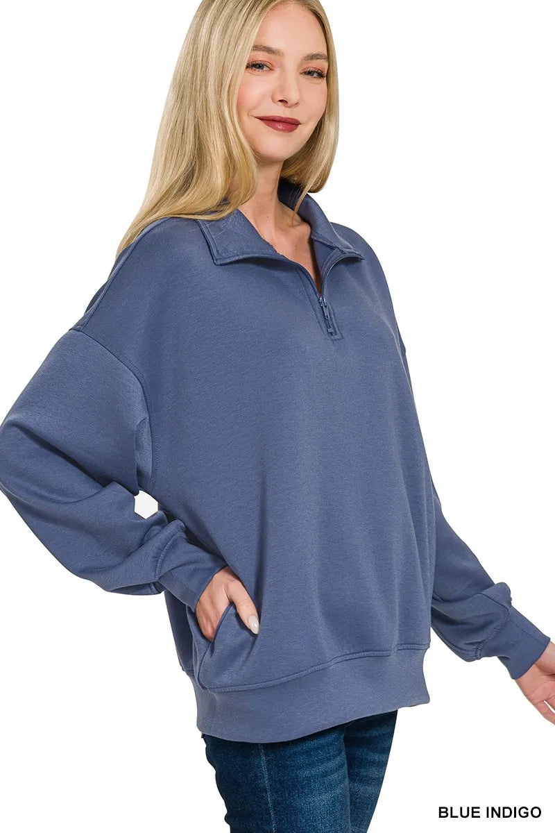Trendsi Zenana Scuba Quarter-Zip Sweatshirt