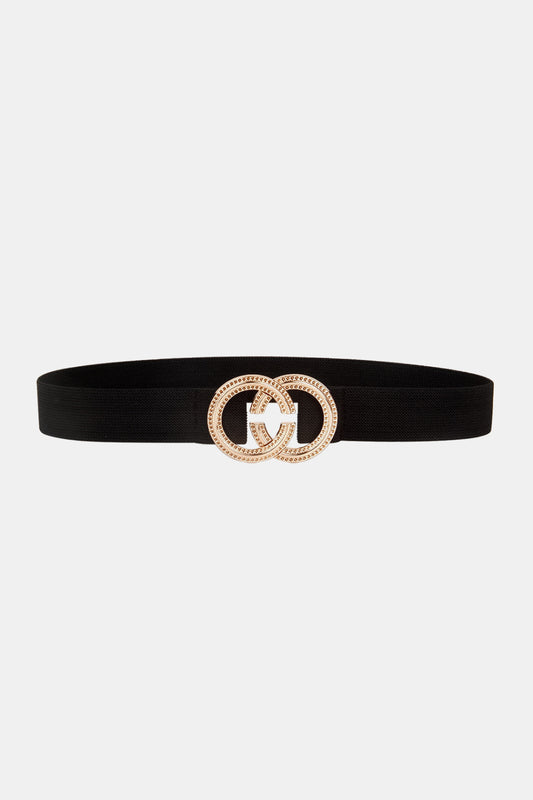 Double Hoop Buckle Elastic Belt Black One Size Easy Apparels