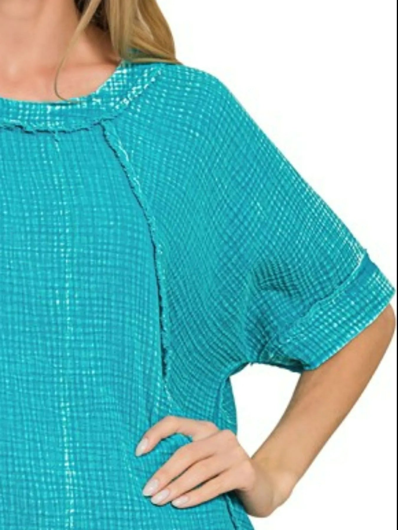 Trendsi Zenana Washed Double Gauze Exposed Seam Short Sleeve Top