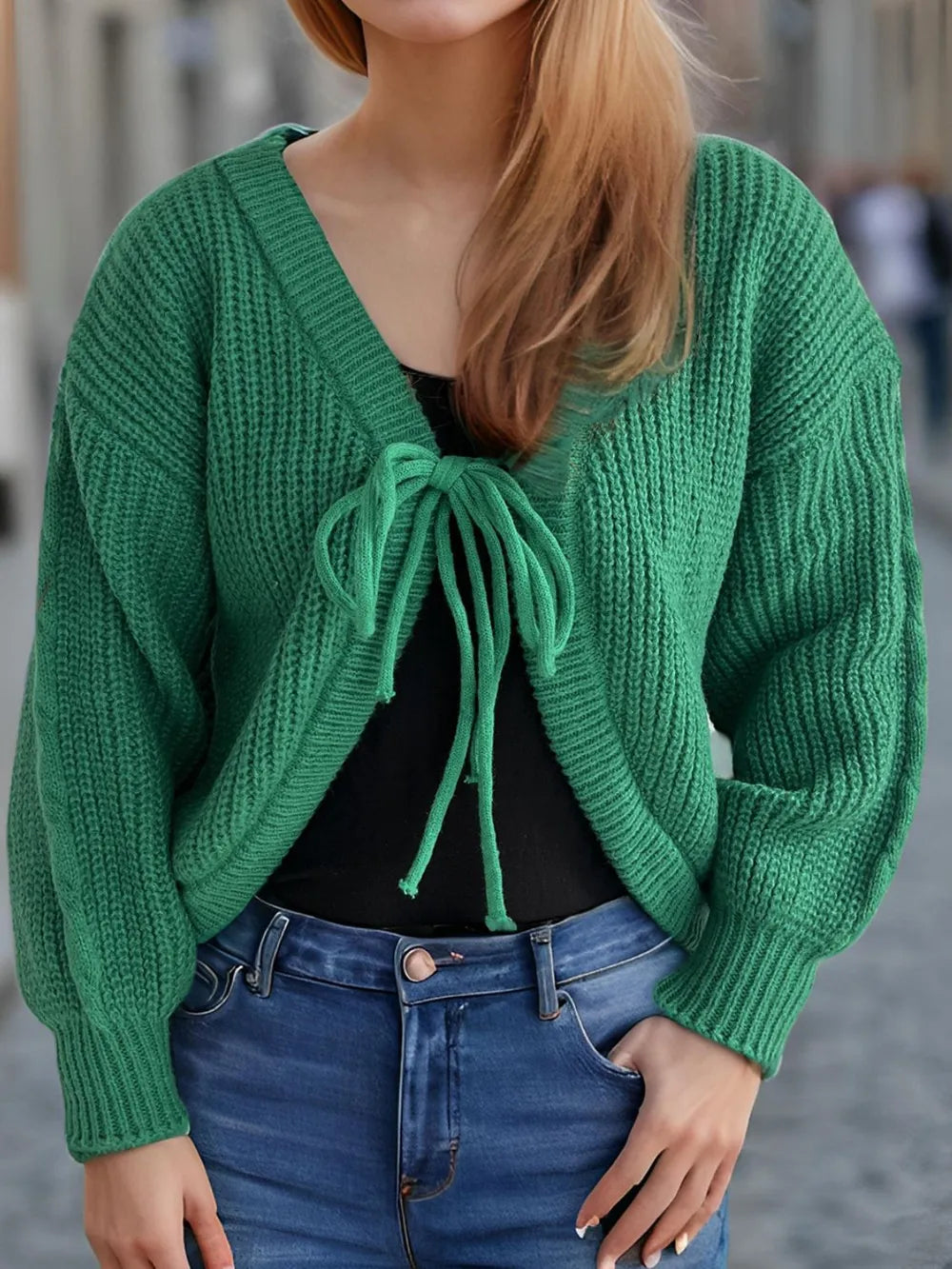 Tied Dropped Shoulder Long Sleeve Cardigan Easy Apparels