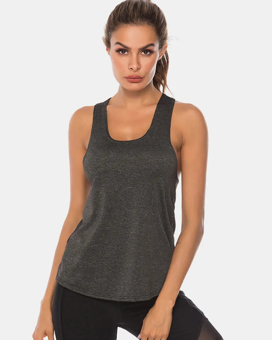 Full Size Scoop Neck Wide Strap Active Tank Black Easy Apparels