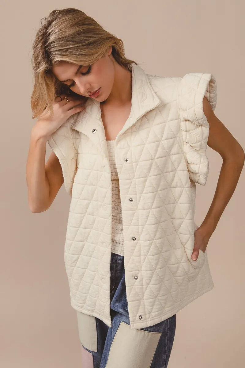 BiBi Quilting Knit Ruffle Sleeve Vest Easy Apparels