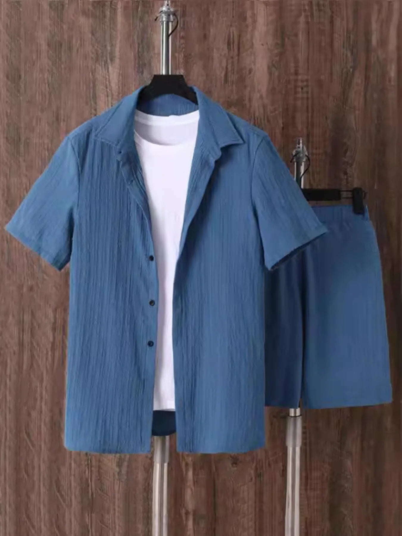 Men's Plus Size Button Up Short Sleeve Shirt and Shorts Set Royal Blue Easy Apparels