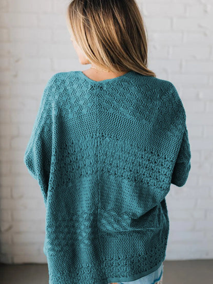 Open Front Knitted Cardigan with Eyelet Details Easy Apparels