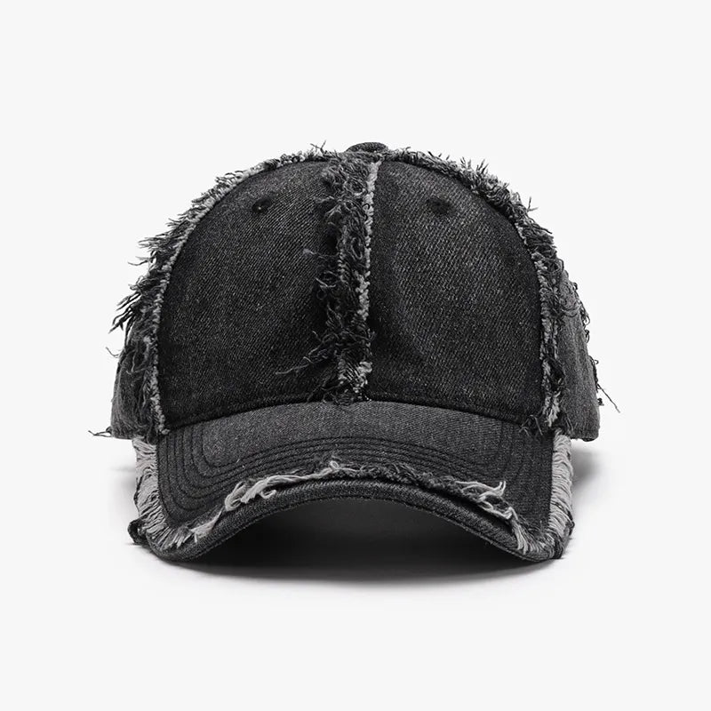 Raw Hem Cotton Baseball Cap Black One Size Easy Apparels