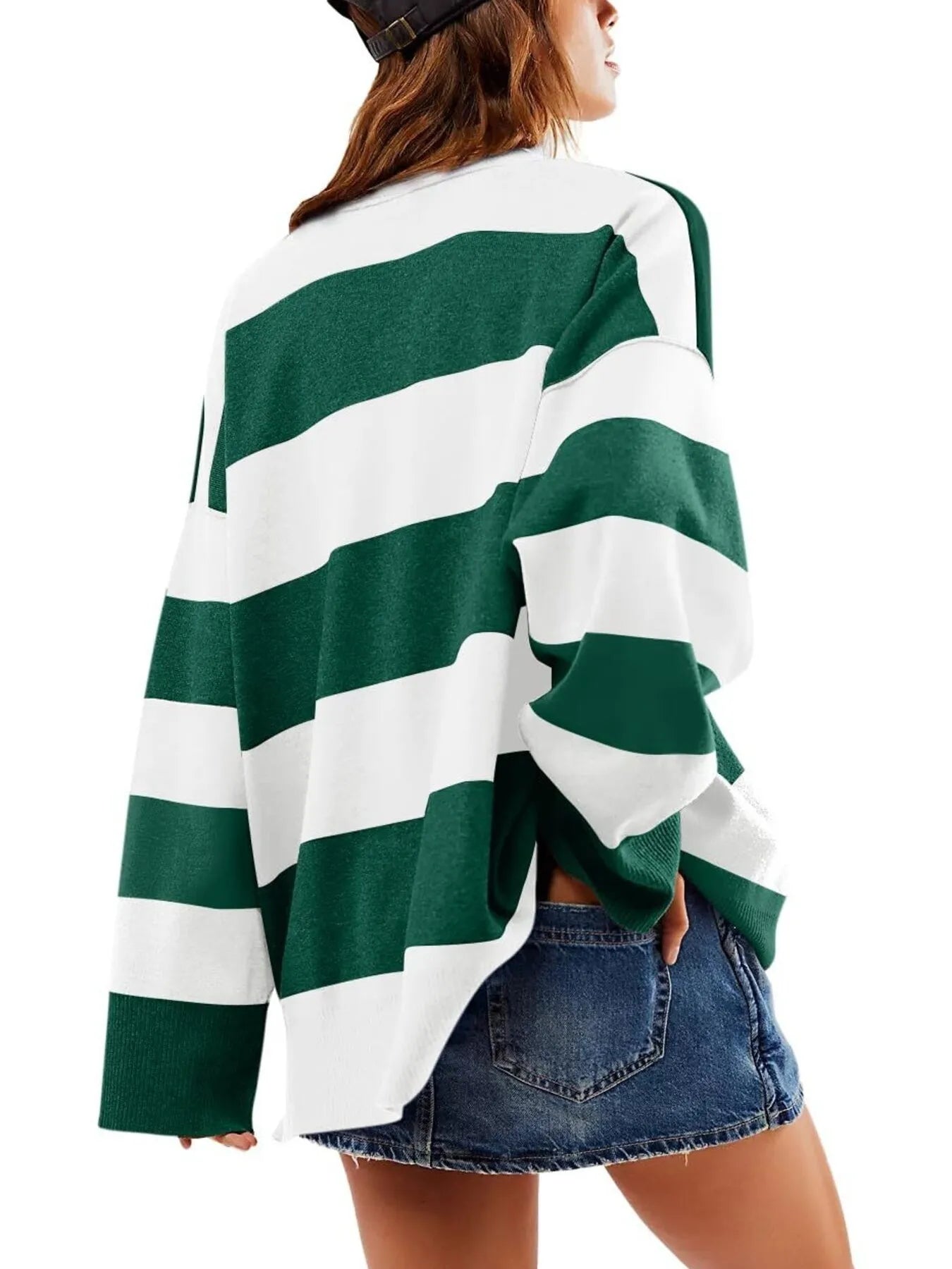 Trendsi Striped Half-Zip Oversized Sweatshirt