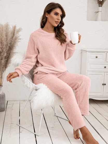 Ivy Lane Teddy Long Sleeve Top and Pants Lounge Set Easy Apparels