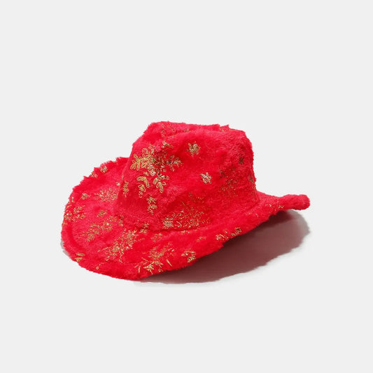 Fuzzy Snowflakes Polyester Hat Deep Red One Size Easy Apparels