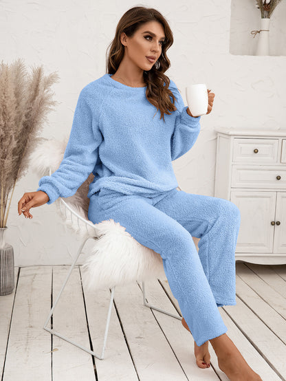 Ivy Lane Teddy Long Sleeve Top and Pants Lounge Set Easy Apparels