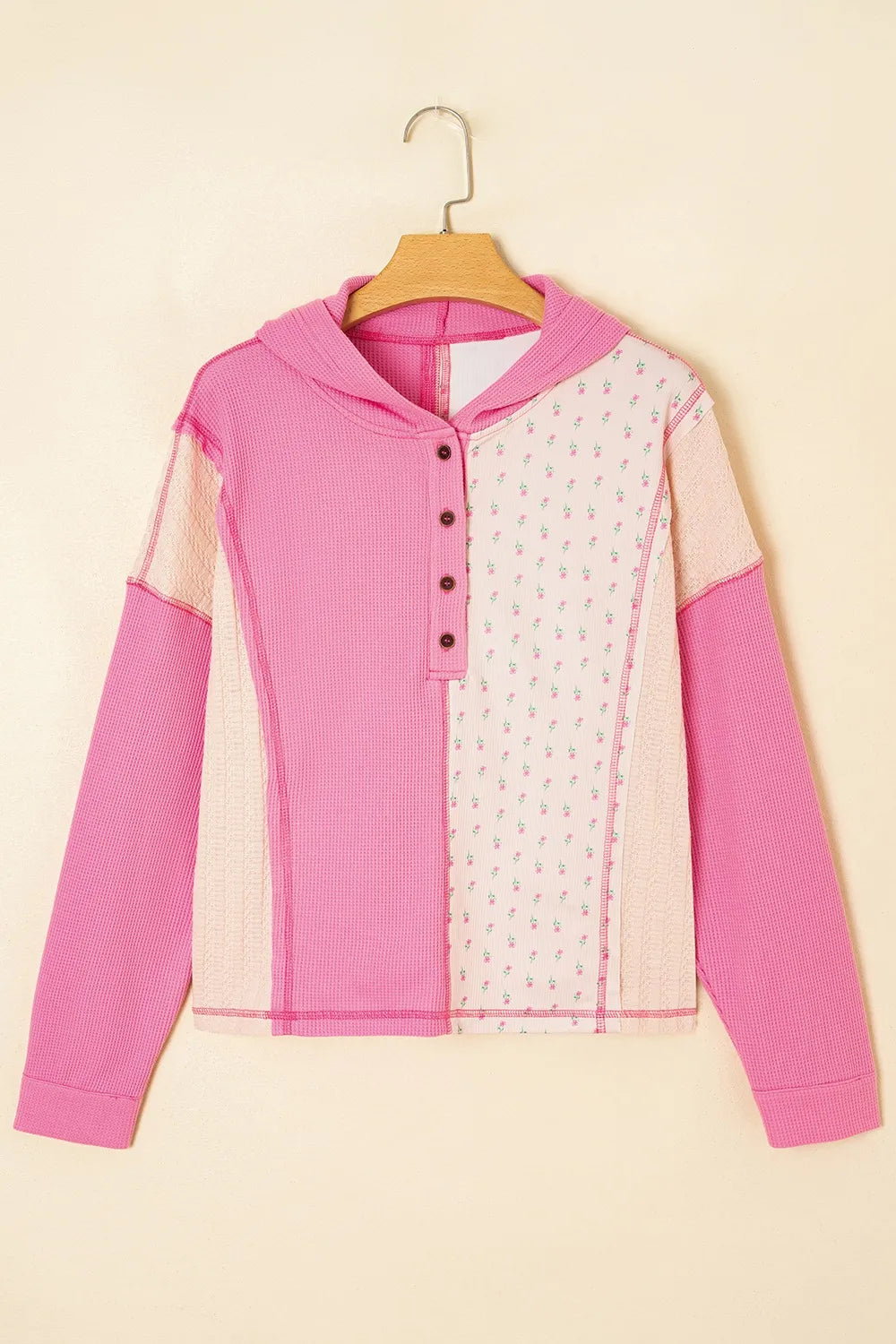 Trendsi Color Block Button Detail Hoodie