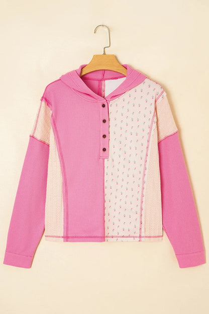 Trendsi Color Block Button Detail Hoodie