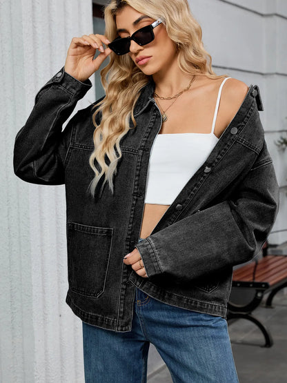 Washed Oversized Button Down Denim Jacket Easy Apparels