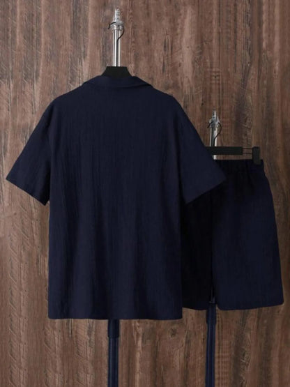 Men's Plus Size Button Up Short Sleeve Shirt and Shorts Set Easy Apparels