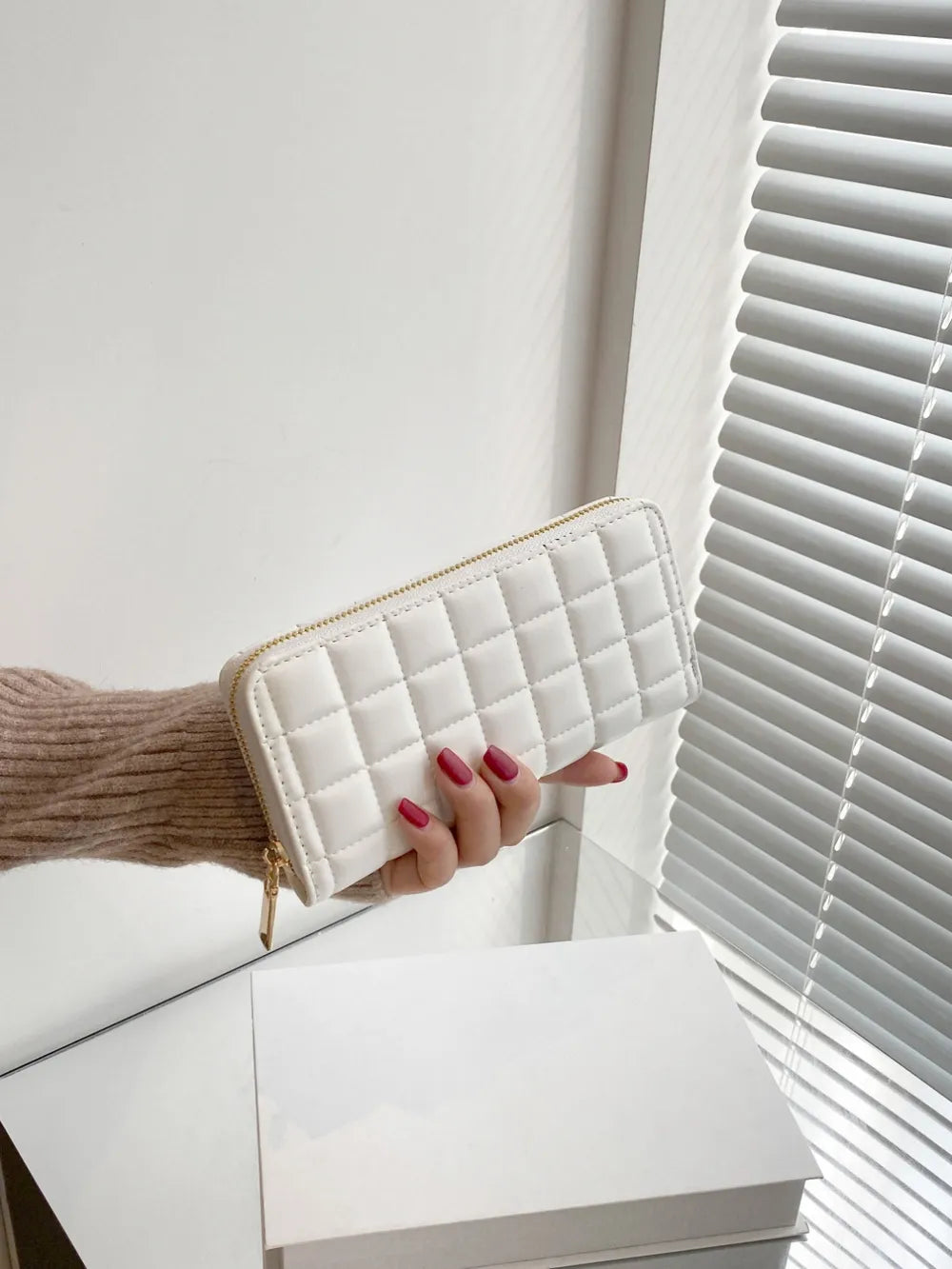 PU Leather Solid Color Wallet White One Size Easy Apparels