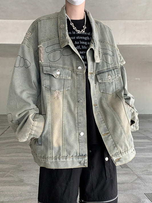 Men's Plus Size Distressed Button Up Denim Jacket Easy Apparels