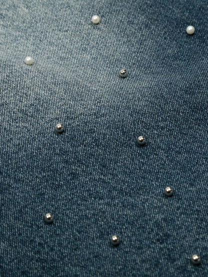 Men's Pearl Embellished Wide Leg Denim Shorts Easy Apparels