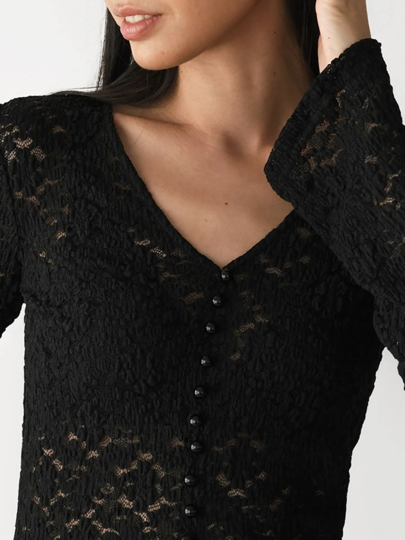 Trendsi Lace V-Neck Flare Sleeve T-Shirt