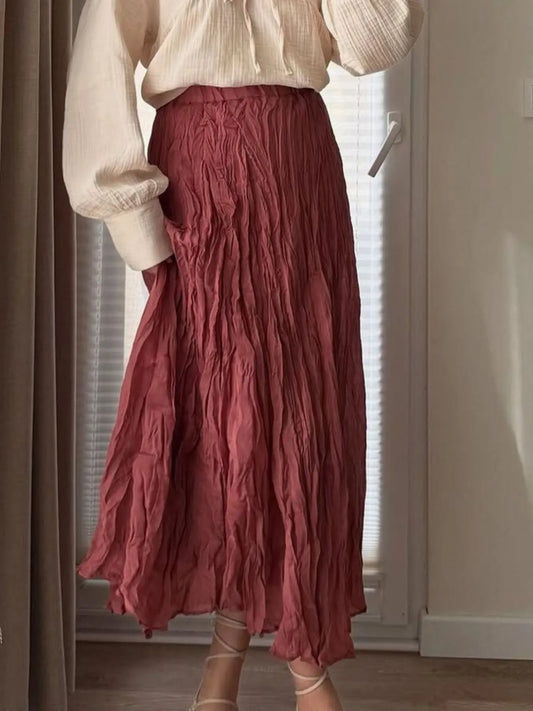 Ruched Elastic Waist Skirt Burgundy One Size Easy Apparels